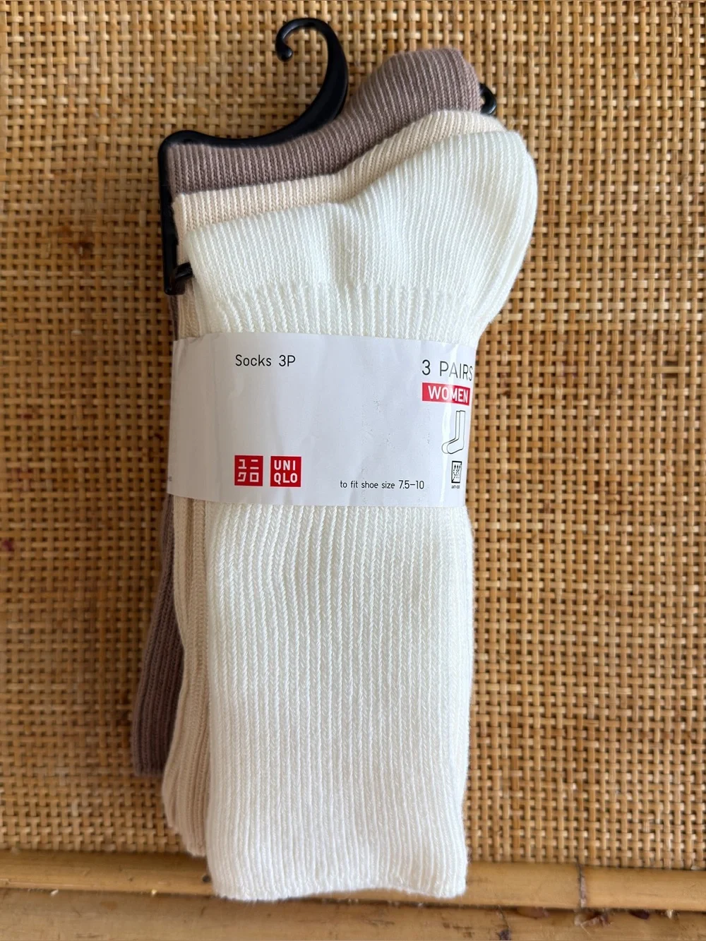 NWR Uniqlo Women’s 3-Pack Ribbed Crew Socks - Cream, White, & Taupe, Size 7.5-10